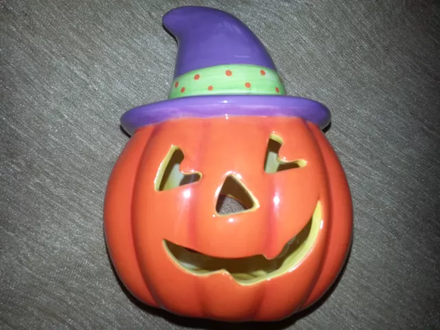 Hallmark Cerámica Calabaza Té Luz Vela Soporte Halloween Jack O'Linterna Nuevo