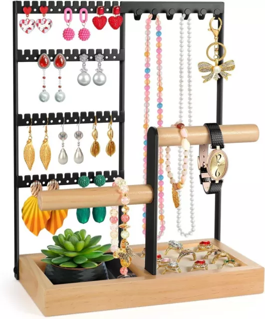 4 Tiers Wooden Earring Display Rack Jewelry Rings Shelf Watch Stand Holder AU