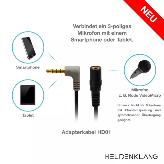 Heldenklang HD01 TRS TRRS Adapter Kabel 3,5mm Klinke Mikrofon Aufzeichnung Handy 2