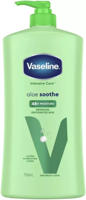 2xVaseline Body Lotion Aloe Soothe 750mL-AU 100% natural.