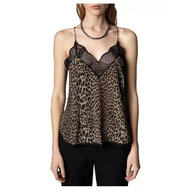 ZADIG & VOLTAIRE Christy Leopard Print Camisole Top with Lace Trim Size  Medium $75.00 - PicClick