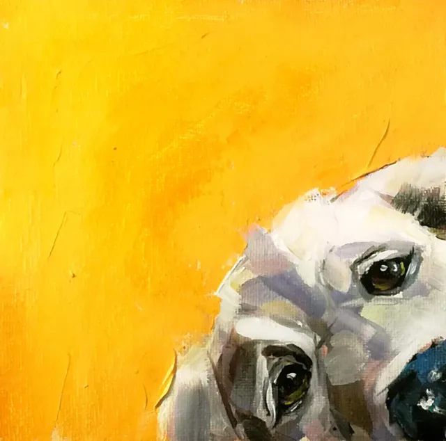 Original Oil Painting Puppy Dog Art Animal Pet Portrait Impressionism Signed