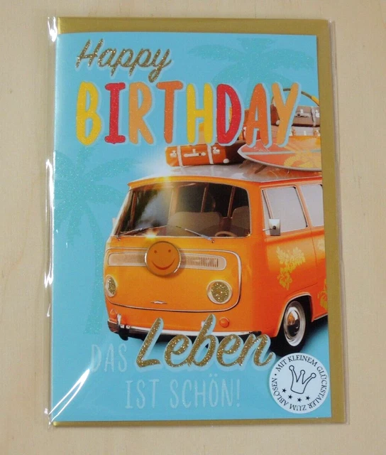 GEBURTSTAG BUS KLAPPKARTEN Glückwunschkarte Geburtstagskarte gold