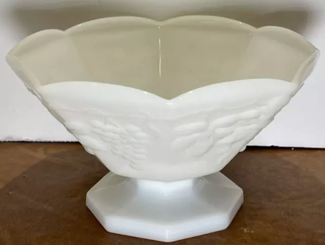Milk Glass Bowl Octagonal (8-Sided) Grape Cable Design
