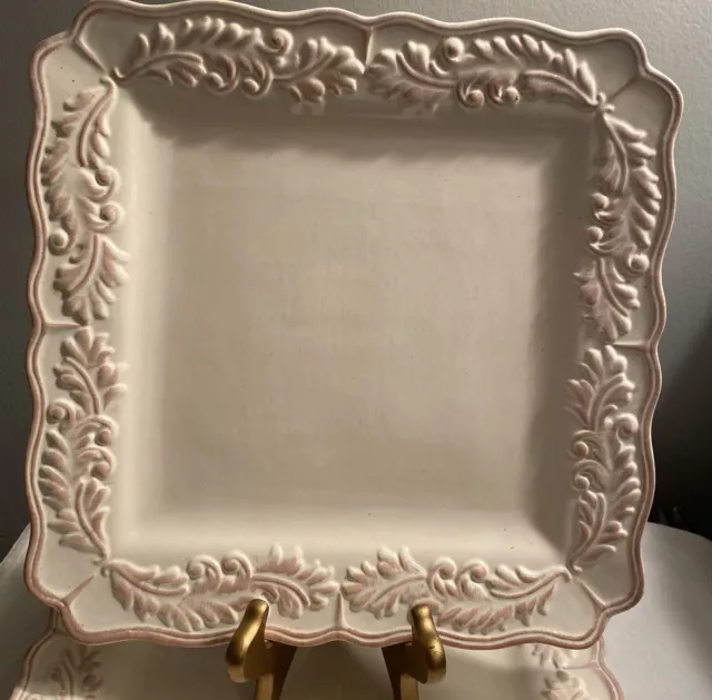 JC Penney Home AMBERLY Embossed  Ivory Square Dinner Plate 10.5”