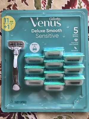NUEVA Navaja de afeitar y recargas Gillette Venus 5 Hojas de lujo sensible suave, 11 unidades