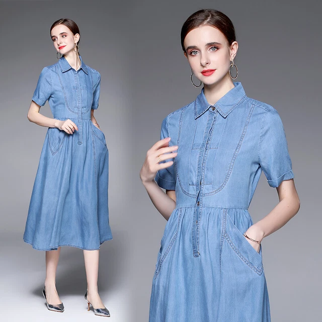 Robe Femme Jupe Longuette Vintage Jeans en Jeans Bleu Chasuble Gipsy 20434