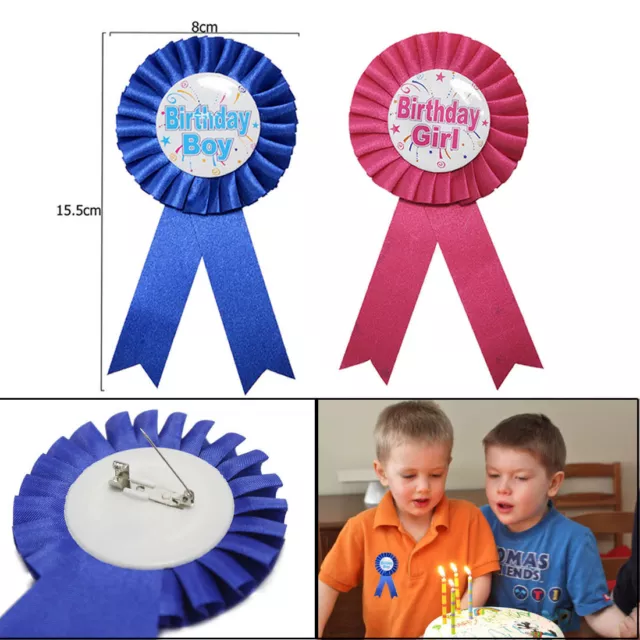 Happy Birthday Party Boys Badge/Girls Badge Rosette Blue Pink Ribbon 3