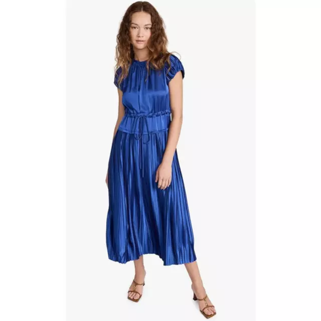 Rebecca Taylor Womens Blue Pleated Short Sleeve Midi Dress Size Medium NWT