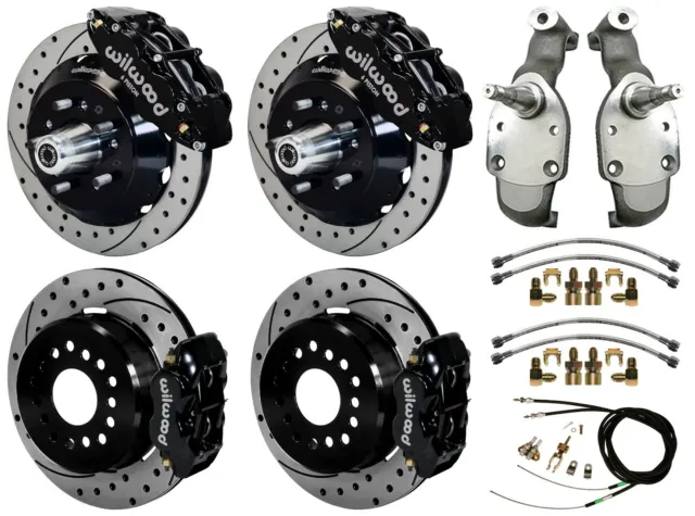 Wilwood Disc Brakes,13" Front & 12" Rear,2" Drop Spindles,65-70 Impala,Drill,Blk