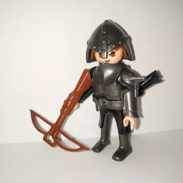 PLAYMOBIL - Lote Medieval Vintage Caballero Negro Ballestero con Armadura