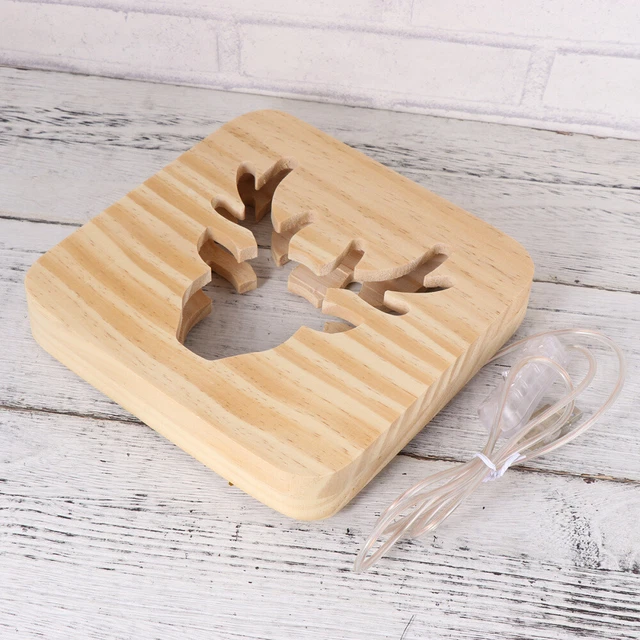 Lampada Notturna Creativa Luce Casa Legno Intaglio LED Stanza Bambini