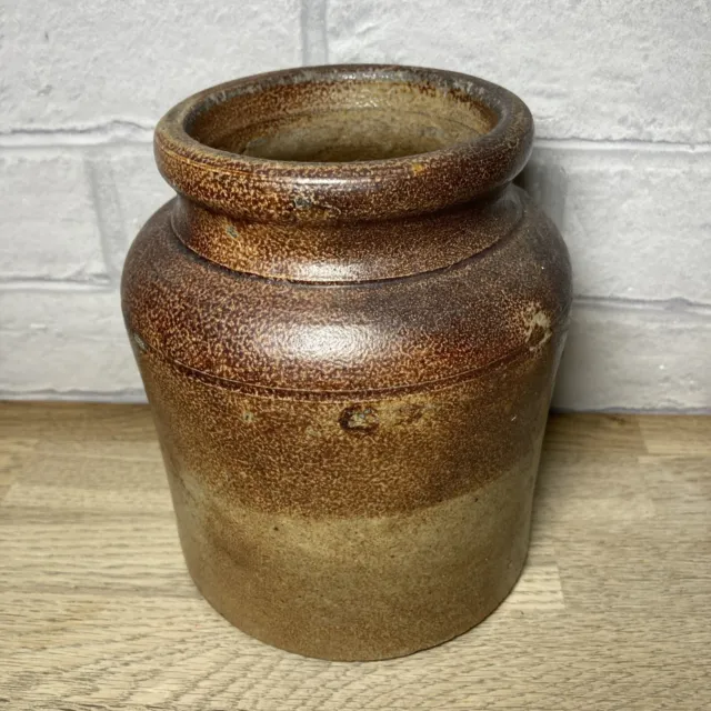 Vintage Glazed Stoneware Storage Utensil Jar Pot Vase Kitchen Farmhouse Rustic