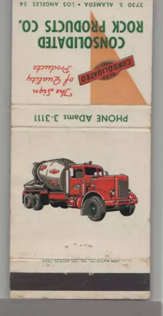 Matchbook Cover - Vintage Cement Truck - Consolidated Rock Products