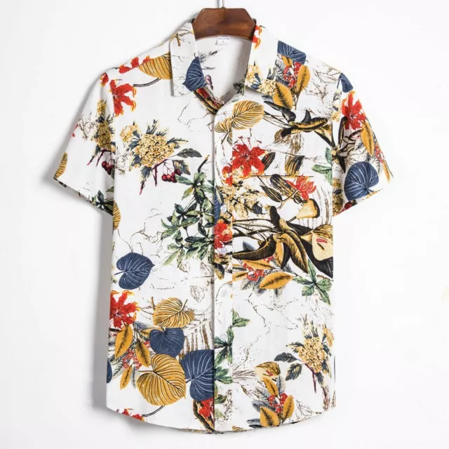 Mens Hawaiian Palm Tree Stag Summer Shirt Aloha Fancy Dress Party Holiday Beach