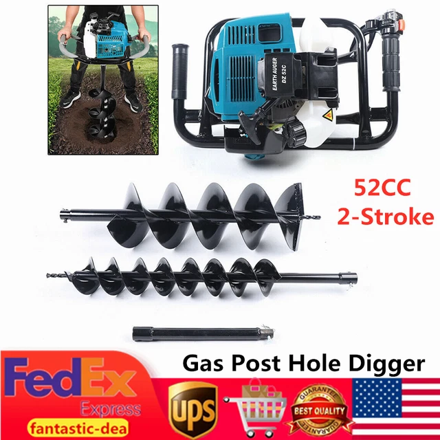 52CC Gas Powered Post Hole Digger Earth Auger Borer Fence Ground +2 Drill Bits