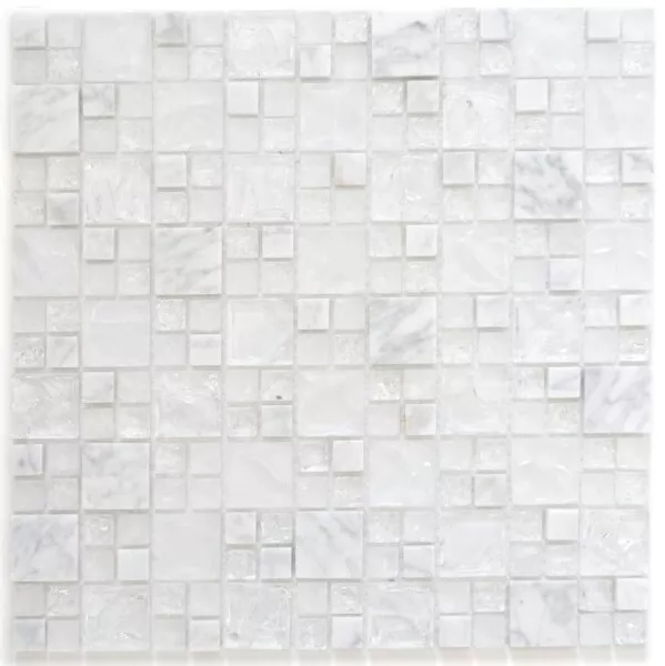 Azulejos de Mosaico Translúcido Blanco Combinación Vidrio Crystal Piedra M