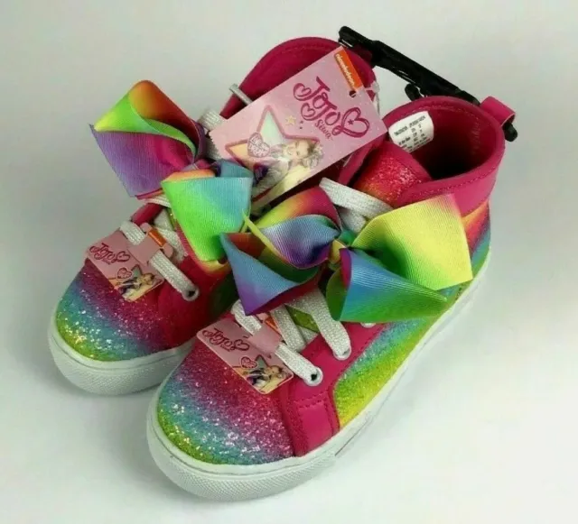 NEW JOJO SIWA Glitter Rainbow Bow Shoes High Top Sneakers Nickelodeon ...