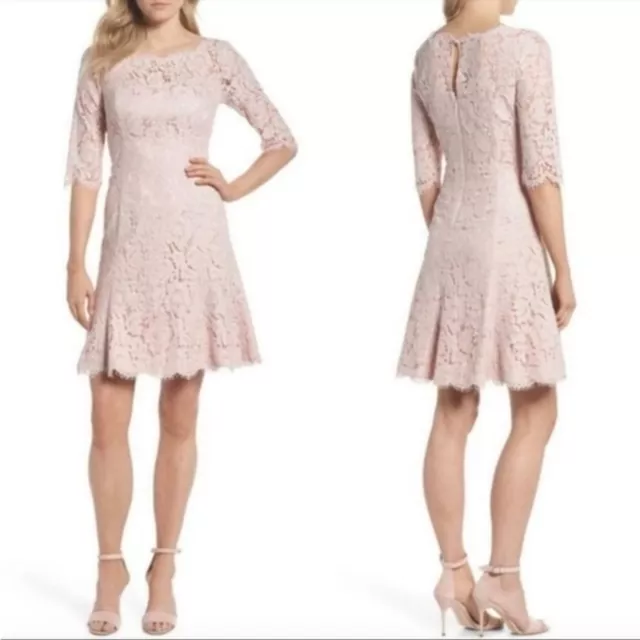 Eliza J Blush Pink Lace Fit & Flare Dress SIZE 6 PETITE