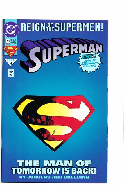 SUPERMAN #78 - Reign of the Supermen! Die-Cut Edition DC Comics 1993 VF
