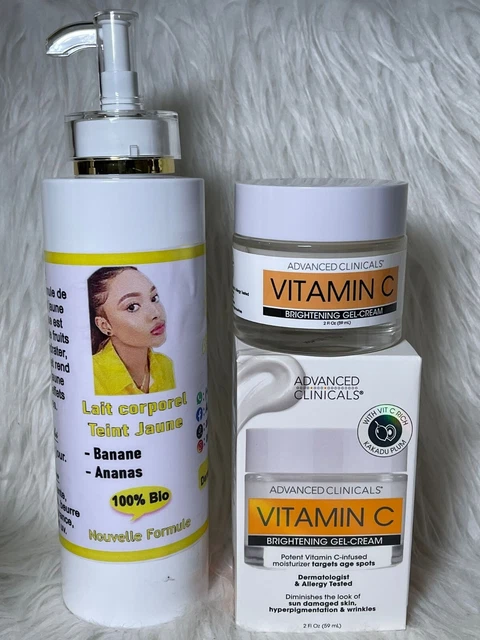 Kit Soins Éclaircissants Vitamine C Visage & Corps - Crèmes Anti-Imperfections Naturelles