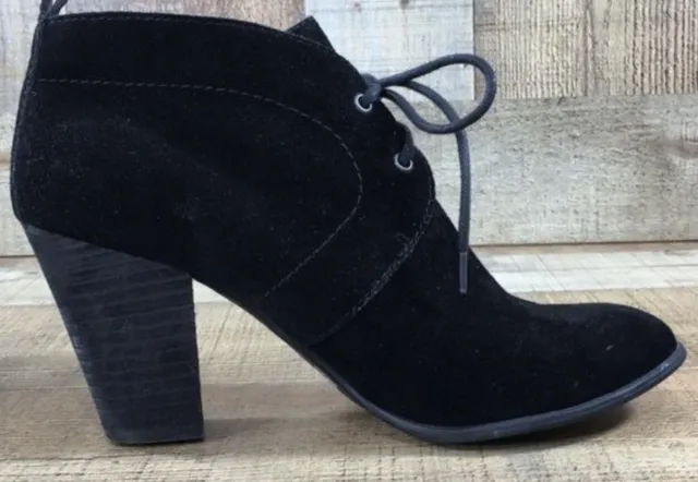 Lucky Brand Unitas Women’s Heeled Ankle Boots Black Suede Booties Lace Up Size 7