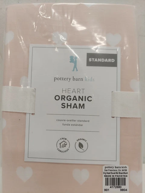 Falsa de corazón orgánica Pottery Barn Kids, rubor y blanco estándar 20""x26"" nuevo con etiquetas