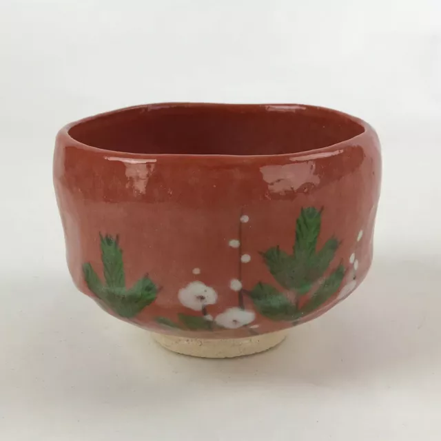 Japanese Ceramic Green Tea Bowl Akaraku Rakuyaki Chawan Red Crackle Glaze GTB994