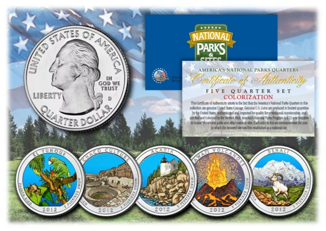 2012 Colorized National Parks America the Beautiful Coins *Set of all 5 Quarters