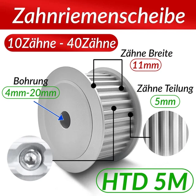 HTD - Zahnscheibe 5M 15 Mm Breit, 16 Zähne Für Zyl. Bohrung; Zahnrad HTD 5M 15 16