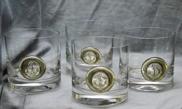 4 Whisky Verres, Tumbler, Rosenthal Piratensiegel, Cristal de Plomb, Ancre, 8 CM