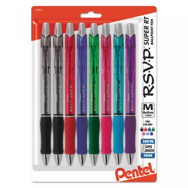 Pentel R.S.V.P. Super RT Retractable Ballpoint Pen 1 mm Assorted Barrel/Ink 8