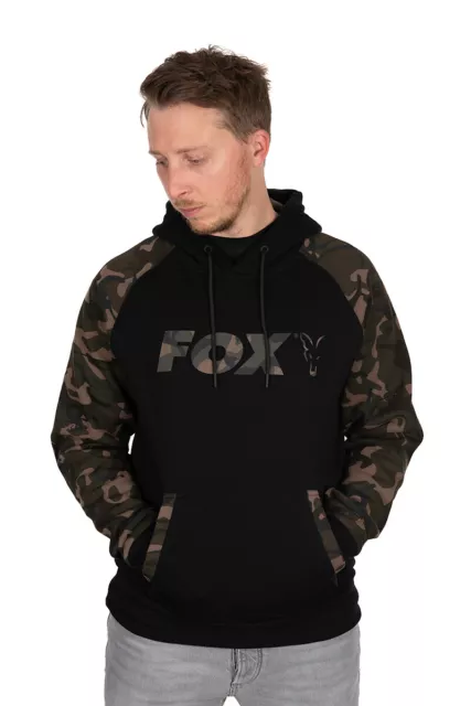 FOX NEU schwarz/camo Raglan Hoodie - Karpfenangeln Kapuzenpullover - alle Größen