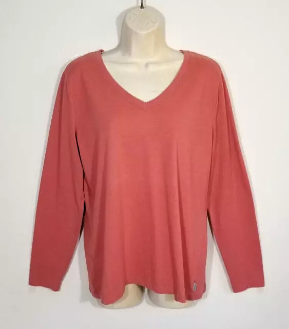Eddie Bauer Women Size XL Terra Cotta Red Tee Top T-shirt Long Sleeve V-neck