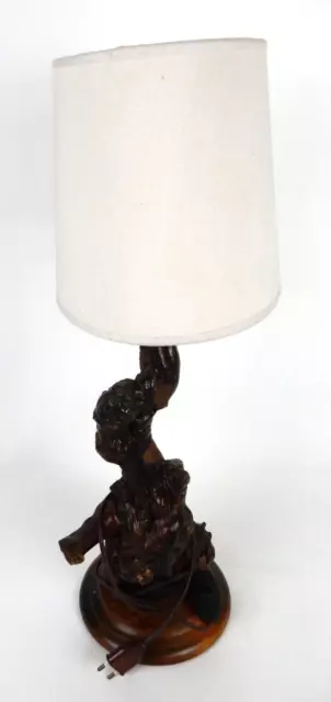 Lampe sur pied artisanale vintage avec socle en bois de 20 cm - Cèpe de vigne 3