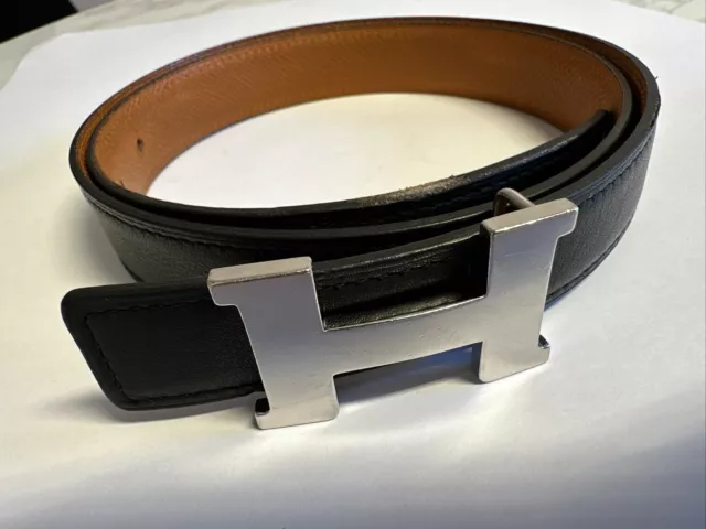 HERMES BLACK ORANGE Leather Reversible Belt. Size 75 24mm