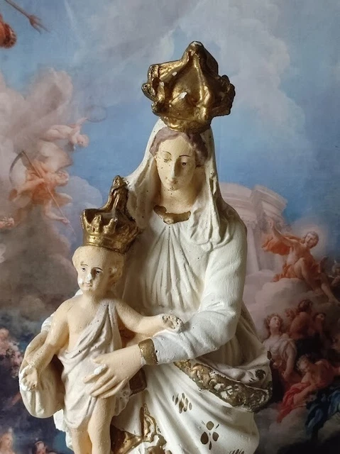 STATUE NOTRE DAME Des Victoires Vierge Marie En Platre Old Our Lady Of ...