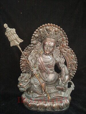 Collection Old Chinese Tibet Bronze Carving God of Wealth Buddha Statue H10 inch