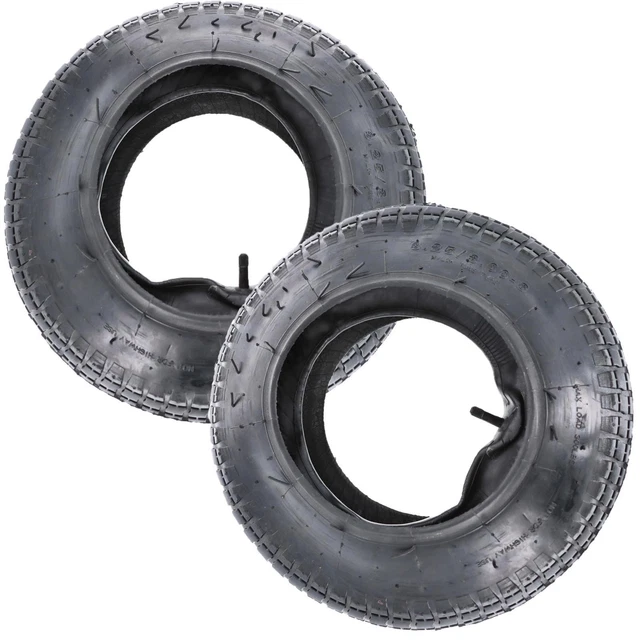 Lot De 2 Pneus 4.80/4.00-8 Avec Tuyau Flexible Pour Brouette, Diable, Sac à Roulettes - Neufs