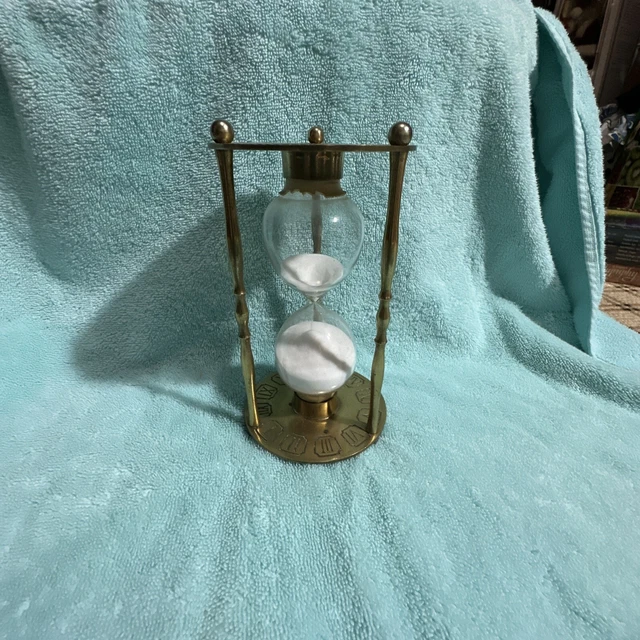 Vintage Brass White Sand Timer Approx 4” By 7”