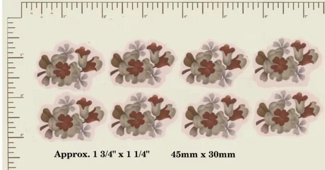 8 x Ceramic decals Decoupage RED Floral Flower 1 3/4" X 1 1/4" B126