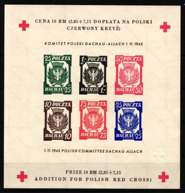 Polen ohne Gummi Spendenblock Dachau Rotes Kreuz ungezähnt #JE384