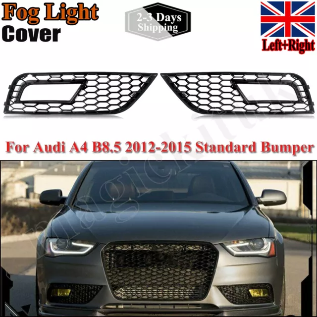 Front Bumper Grille Fog Light Cover Grill Honeycomb For 12-15 Audi A4 B8.5 Black