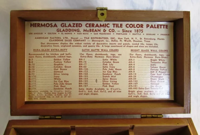 Old Gladding Mcbean Hermosa Glazed Tile Salesman Sample Glazed Ceramic Tile Box