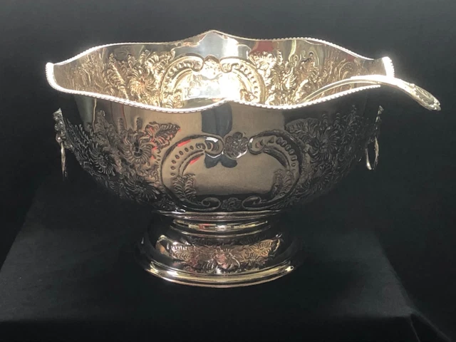 Silver on Copper Punch Bowl & Ladle – 1920's – Large 13 inch Diameter