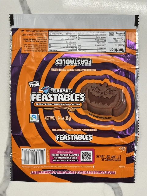 HARD-TO-FIND MR BEAST Feastables Creamy Peanut Butter Jack-O-Lantern ...