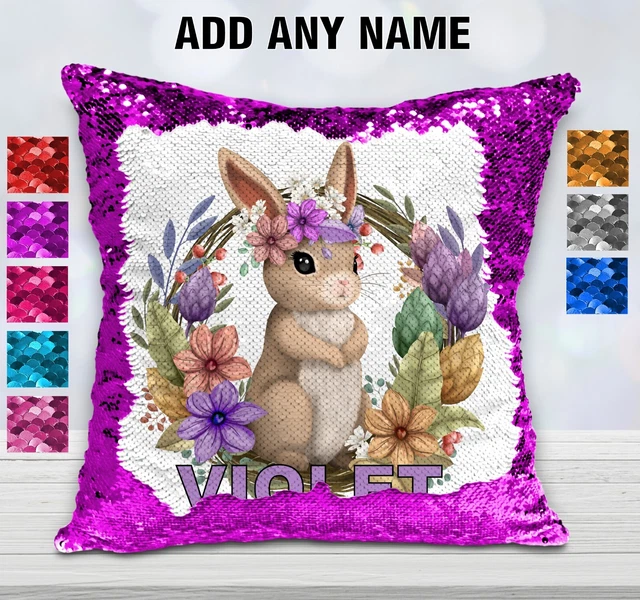 Easter Bunny Cushion Cover Sequin Throw Pillow Flip Bunny Rabbit Personalised
