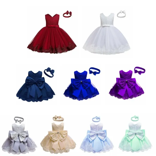 Infant Baby Girls Floral Dress  Wedding Party Gown Tutu Mesh Lace Hem Clothing