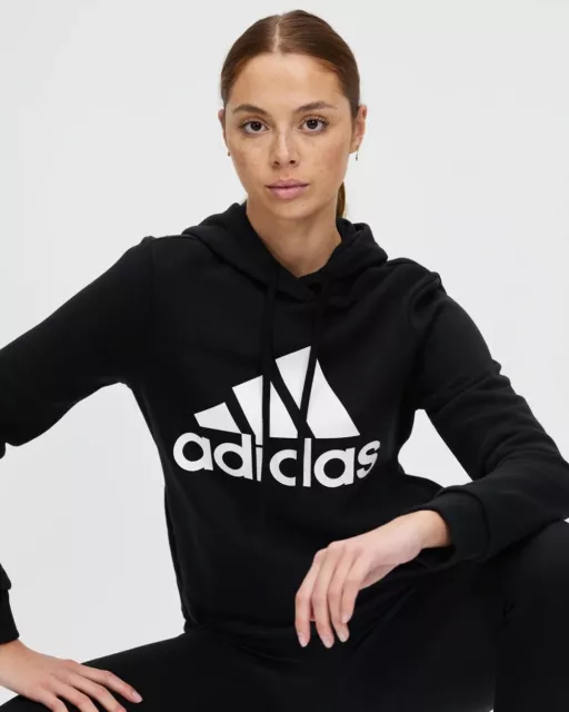 Adidas Women's Essentials Relaxed Fleece Hoodie Black/White Size L *AU stock