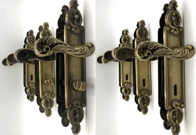 6 vintage french door handles knobs sets Mid- 1900s bronze castle